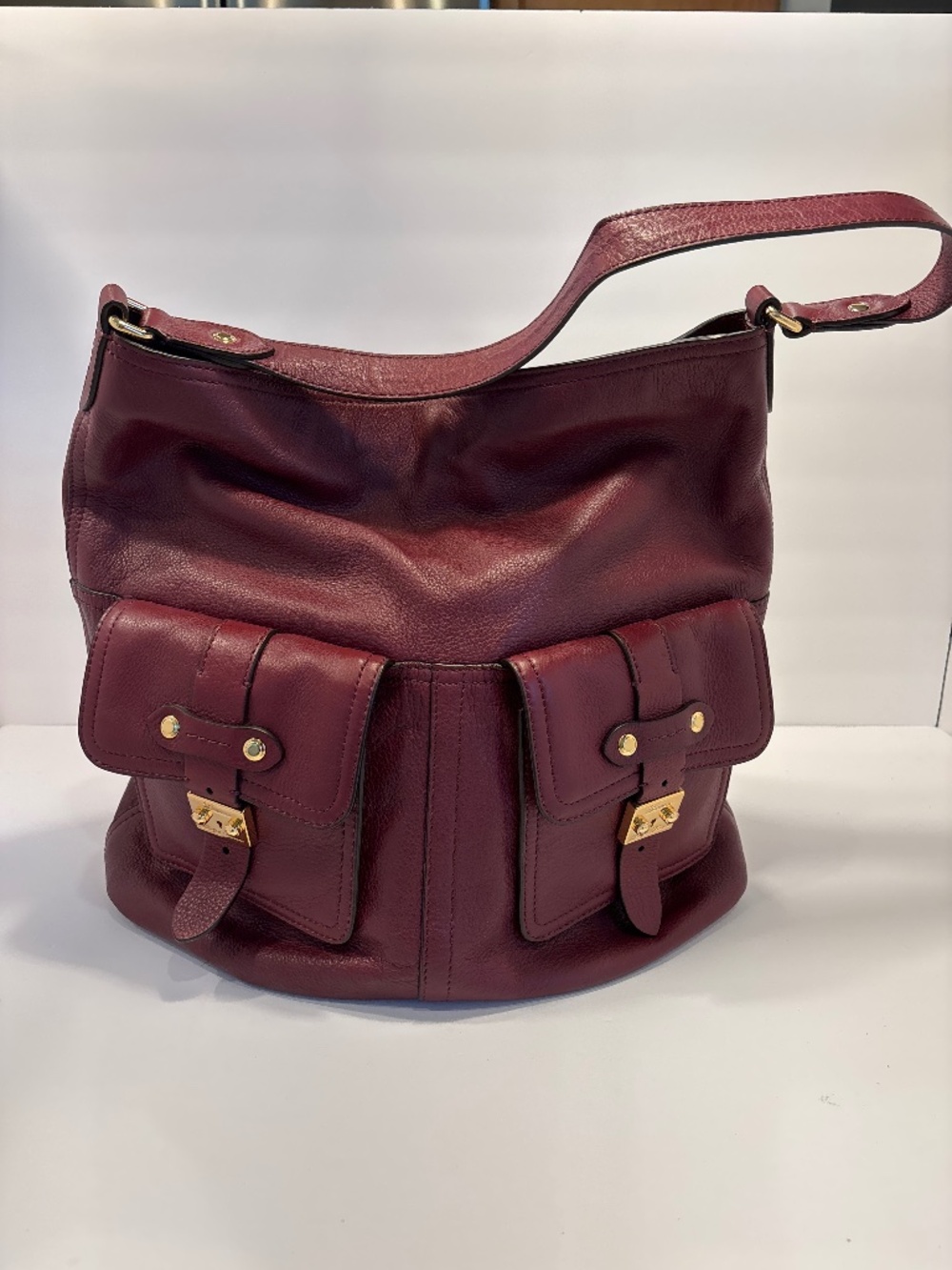 Lauren Ralph Lauren Burgundy Red Leather Hobo Shoulder Handbag